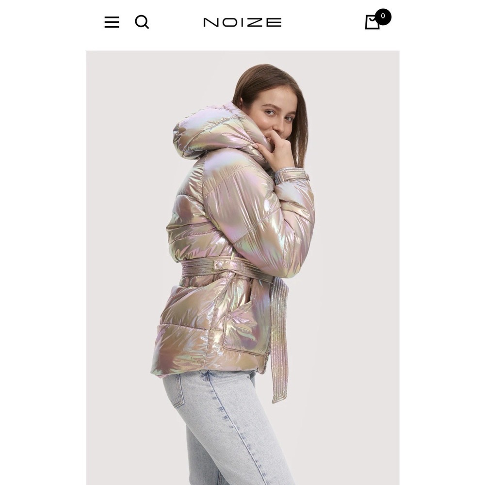 Noize Women's Bonita Belted Puffer Jacket Large Iridescent Metallic Tanzanite